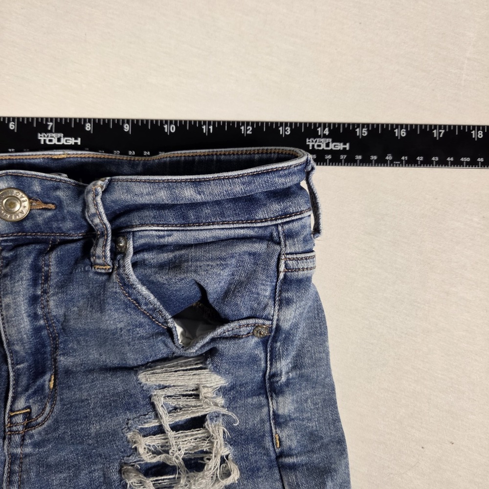 American Eagle Shorts High Rise Shortie Denim Womens Size 4 Distressed - Picture 7 of 9